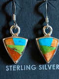 Navajo Turquoise Orange Spiny Mini Triangle Drop Earrings