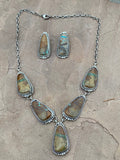 Navajo Ribbon Turquoise And Sterling Silver Necklace Set Signed