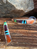 Navajo Turquoise Orange Spiny Half Hoop Stud Earrings