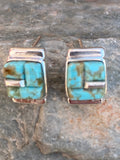 Navajo Turquoise 8 & Sterling Silver Rolled Rectangle Stud Earrings