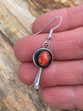 Orange Spiny Oyster and Sterling Silver Blossom Dangle Earrings