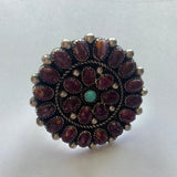 Navajo Sterling Silver, Turquoise, Purple Spiny Flower Adjustable Ring Signed