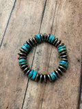 Navajo Sterling Silver Stretchy Natural #8 Turquoise Beaded Bracelet