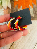 Navajo Handmade Beaded Hoop Earrings- Red/Orange