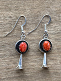 Orange Spiny Oyster and Sterling Silver Blossom Dangle Earrings