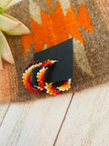 Navajo Handmade Beaded Hoop Earrings- Red/Orange