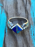 Navajo Lapis, Turquoise, Blue Opal Petite Square Ring Sz 5.25