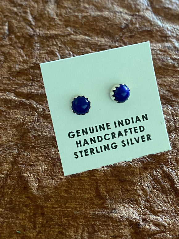 Zuni Sterling Silver Mini Lapis Stud Earrings