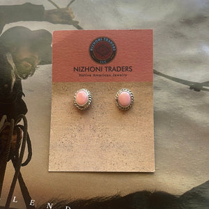 Navajo Sterling Silver Pink Conch Stud Earrings