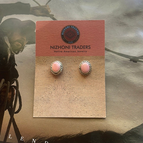 Navajo Sterling Silver Pink Conch Stud Earrings