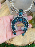 Vintage Navajo Turquoise & Sterling Silver Squash Blossom Necklace