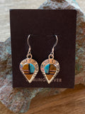 Navajo Turquoise Orange Spiny Drop Dangle Earrings 1.5”