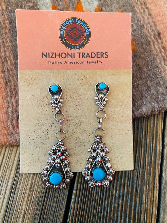 Zuni Sterling Silver & Turquoise Dangle Earrings