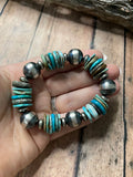 Navajo Sterling Silver Stretchy Natural #8 Turquoise Beaded Bracelet