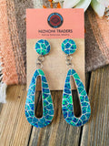 Zuni Blue Opal & Sterling Silver Inlay Dangle Earrings