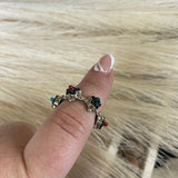 Zuni Flower Multi Stone Sterling Silver Ring Size 7