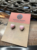 Navajo Sterling Silver Pink Conch Heart Stud Earrings