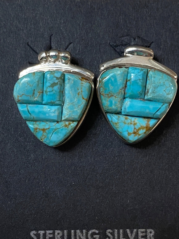 Navajo Turquoise 8 & Sterling Silver Rolled Berry Stud Earrings