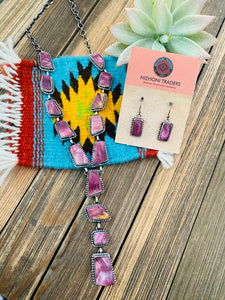 Navajo Sterling Silver & Purple Spiny Lariat Necklace Set