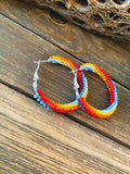 Navajo Handmade Beaded Hoop Earrings-multi red, LT blue