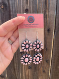 “The Sunday Morning” Navajo Pink Conch and Sterling Silver Flower Dangle Earrings Signed