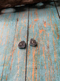 Zuni Sterling Silver, Coral, Onyx, & Mother of Pearl Stud Heart Earrings