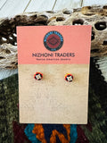 Navajo Handmade Beaded Stud Earrings-gray