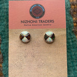 Navajo White & Red Opal Inlay & Sterling Silver Stud Earrings