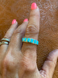 Zuni Sterling Silver & Six Stone Turquoise Stone Inlay Band Ring