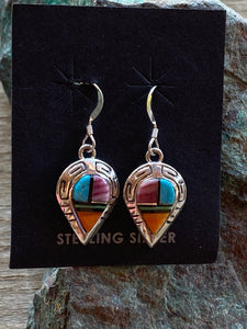 Navajo Turquoise Orange Spiny Drop Dangle Earrings 1.5”