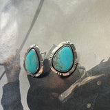 Navajo Turquoise And Sterling Silver Post Triangle Earrings Signed