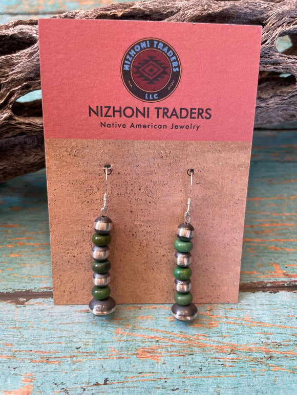 Navajo Sterling Silver And Sonoran Gold Turquoise Beaded Earrings