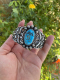 Navajo Turquoise & Sterling Silver Cuff Bracelet Signed Rick Werito