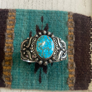 Navajo Turquoise & Sterling Silver Cuff Bracelet Signed Rick Werito