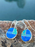 Navajo Lapis, Turquoise, Circle Dangle Earrings