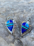 Navajo Lapis, Turquoise, Blue Opal Sterling silver Drop Dangle Earrings