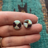 Navajo White & Red Opal Inlay & Sterling Silver Stud Earrings