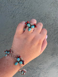 “The Prickly Bracelet” Handmade Sterling Silver, Turquoise & Coral Cactus Bracelet