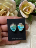 Navajo Turquoise 8 & Sterling Silver Rolled Berry Stud Earrings