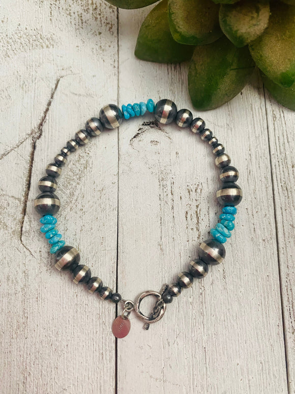 Navajo Turquoise & Sterling Silver Beaded Bracelet