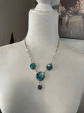 Zuni Sterling Silver & Turquoise Flower Necklace Earrings Set Signed