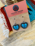 Zuni Sterling Silver & Turquoise Inlay Heart Dangle Earrings