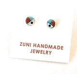 Zuni Sun Face Multi Stone & Sterling Silver Inlay Mini Stud Earrings