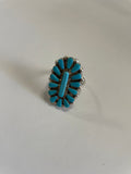 Zuni Sterling Silver & Kingman Turquoise Cluster Ring Signed Valencia Halusewa