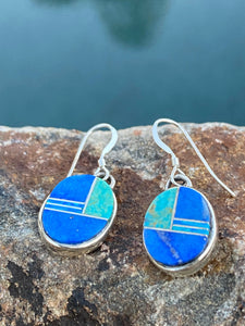 Navajo Lapis, Turquoise, Circle Dangle Earrings