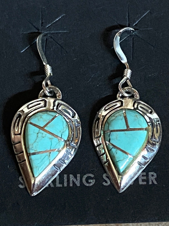 Navajo Turquoise 8 & Sterling Silver Drop Dangle Earringsq