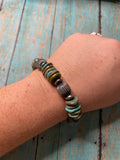 Navajo Sterling Silver Stretchy Natural #8 Turquoise Beaded Bracelet